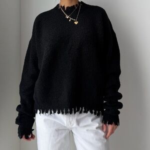 2018 Uma Wang Black Frayed Edge Wool Jumper - Small